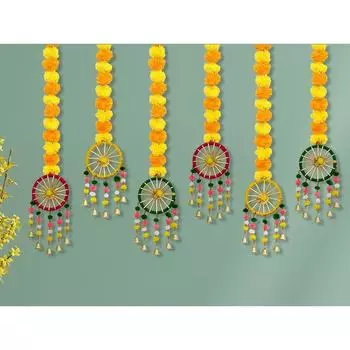 Пушистые цветы висят для украшения дома и офиса Предметы декора Дивали для домашнего декора Искусственные цветы для украшения Упаковка из 6 пластиковых предметов;шерсть