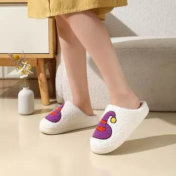 Пушистые домашние тапочки на Хэллоуин, женские зимние тапочки с мягкой подошвой, плюшевые домашние тапочки, женские плоские повседневные теплые хлопковые туфли с рисунком 36-37 жемчужный