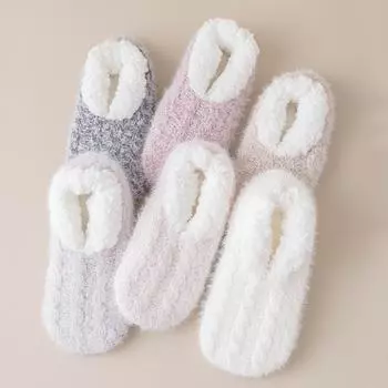 Пушистые флисовые носки-тапочки, нескользящие зимние теплые носки, мягкие толстые термоноски для дома чёрный