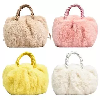 Пушистые сумки через плечо с тканой ручкой, сумки через плечо, портативная дорожная сумка для девочек розовый