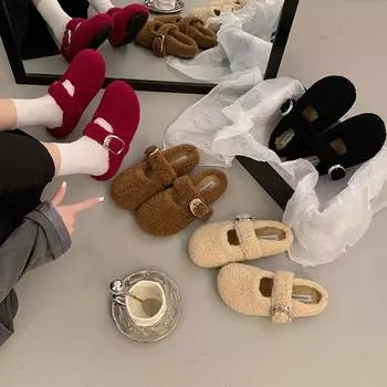 Пушистые тапочки Baotou, женская верхняя одежда, плюшевые, теплые и нескользящие, осень-зима 2024, плюшевые хлопковые тапочки 35 абрикосовый