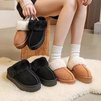 Пушистые тапочки на толстой подошве, зимние, новые, теплые, из коровьей кожи, с ворсом, утолщенные, ленивые, с одной педалью, натуральная кожа, зимние ботинки, женская обувь 35