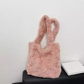 Пушистые женские сумки для девочек из плюша, осенне-зимние сумки на плечо Bgas в стиле ретро, однотонные мягкие плюшевые сумки-тоуты, женские сумки для покупок розовый