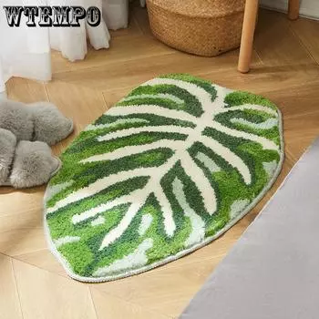 Пушистый коврик для ног в спальне, в форме листьев, впитывающий коврик для ванной комнаты, утолщенный нескользящий напольный коврик 43x61cm