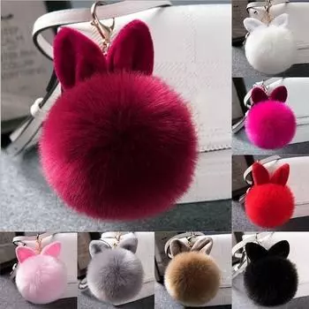 Пушистый кролик игрушки брелок для ключей брелок в виде кролика меховая женская сумка подвески брелок помпон автомобильная подвеска вино красного
