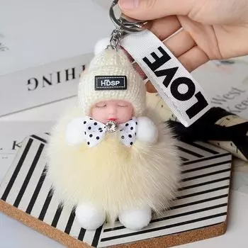 Пушистый меховой шарик, спящий ребенок, брелки, плюшевая кукла, сумка для ключей, подвесной брелок для ключей, для женщин и девочек, ювелирные изделия, подарок, шарм, декор