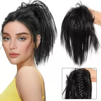 Пушистый парик для ленивых с застежкой и небрежным пучком, синтетический парик, подходящий для ежедневного использования в качестве модного аксессуара для волос для женщин