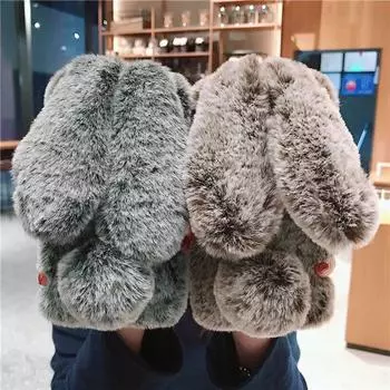 Пушистый теплый плюшевый чехол с кроликом для Redmi A3 13C 12 12C 10 9 9A 9T A1 A2 Note 13 12 11 10 S 9 Pro/Xiaomi 13T 12T 14 13 Poco X6 X5 M6 C65 F5 Pro/Samsung Redmi 13C 4G розы красного