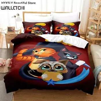 Puss In Boots 3D Anime Bedding Set Quilt Cover Pillowcases Single Twin Full Queen King For Kids Cartoon Duvet Cover Sets EU Single 135x200cm