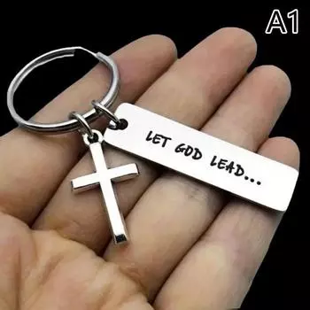 Пусть Бог ведет···Крест веры из нержавеющей стали брелок, христианский религиозный брелок кольцо кошелек сумка рюкзак очарование ежедневный подарок