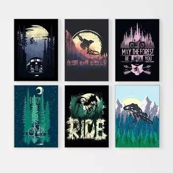 Пусть лес пребудет с тобой, велосипед, давайте прокатимся, Ретро холст, постер, картина, настенная художественная картина, принт, гостиная, домашний декор 21cm30cm NoFrame