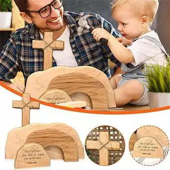 Пустая гробница представляет собой украшение Воскресения в пасхальных сценах. Деревянные украшения. Украшение семейных праздников. One Size