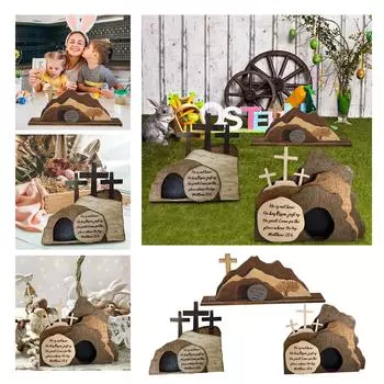 Пустая гробница представляет собой украшение Воскресения в пасхальных сценах. Деревянные украшения. Украшение семейных праздников. One Size