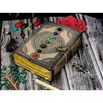 Пустая книга заклинаний теней, журнал с замком-застежкой, кожаный дневник из семи камней, молитвенная языческая книга о семи чакрах 7 x 5 in