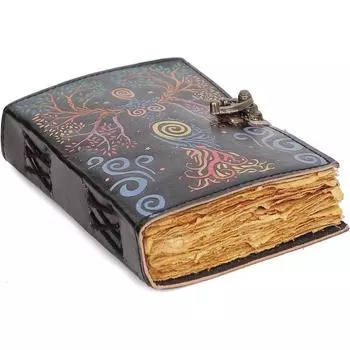 Пустая книга заклинаний журнала теней с замком, фокус-покус, винтажный кожаный дневник ручной работы с тиснением молитвы, языческий журнал для женщин, 7x5 дюймов 7 x 5 in