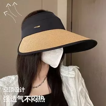 Пустая шляпа, шляпа от солнца, женская солнцезащитная шляпа, шляпа от солнца, с расширенными и увеличенными полями, виниловая соломенная шляпа с защитой от ультрафиолета, пляжная шляпа. бежевый
