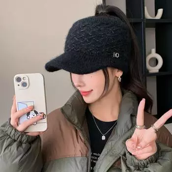 Пустая верхняя шапка женская универсальная модная вязаная шапка из меха кролика зимняя студенческая теплая шерстяная шапка для улицы One Size