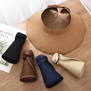 Пустая верхняя задняя часть с разделенным бантом и декором, солнцезащитная шляпа с защитой от УФ-лучей, складная, с широкими полями, чистый цвет чёрный