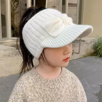 Пустая верхняя защитная шерстяная шапка для ушей для девочек с бантом, вязаные шапки-утконосы для детей от 3 до 10 лет, зимние теплые наушники, шапки для детей бежевый
