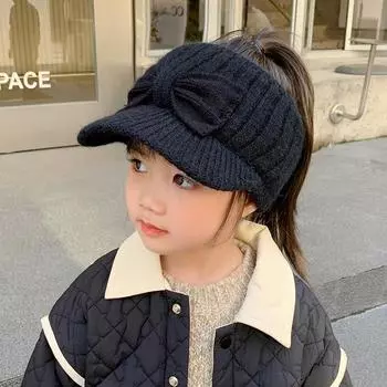 Пустая верхняя защитная шерстяная шапка для ушей для девочек с бантом, вязаные шапки-утконосы для детей от 3 до 10 лет, зимние теплые наушники, шапки для детей бежевый