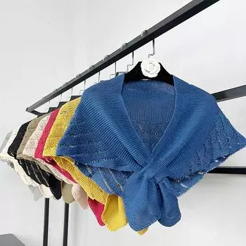 Пустая вязаная шаль с рыбьим хвостом снаружи в стиле знаменитости, летний жилет с кондиционером, шейный отдел позвоночника, шаль с рыбьим хвостом, накладной воротник серебряный серый