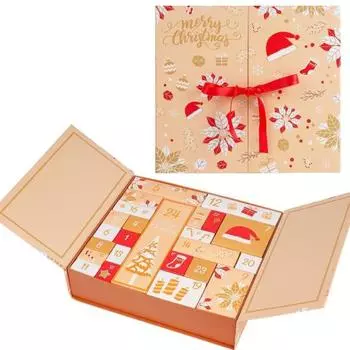 Пустой Адвент-календарь 2024, заполняемый своими руками, коробка обратного отсчета до Рождества, обратный отсчет на 24 дня золотистый