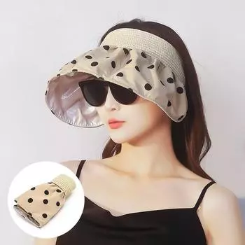 Пустой цилиндр в горошек, женский летний пляжный уличный солнцезащитный крем, шляпа от солнца, шляпа-ракушка, складная кепка с большими полями жёлтый