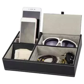 Пустой карманный лоток из искусственной кожи с отделениями, кошелек для хранения ключей из искусственной кожи, часы, запонки для денег для гостиной, спальни, органайзер для маленьких мужских вещей