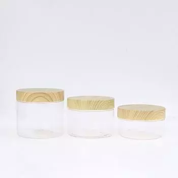 Пустой прозрачный контейнер для банки с пластиковой бутылкой для хранения с пластиковой крышкой из искусственного дерева 400ml