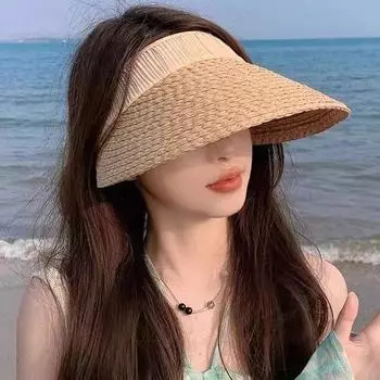 Пустой верхний соломенный козырек для женщин с большим козырьком, складной солнцезащитный козырек из рафии, дышащая солнцезащитная шляпа для летнего отдыха на пляже с защитой от ультрафиолета хаки