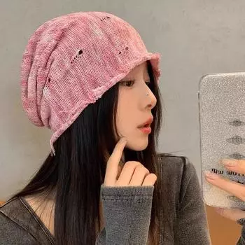 Пустошь ветер постепенное изменение вязание отверстия ворс шапка женская весна и лето улица ретро ленивый ветер тай-дай универсальный послеродовой холодный шапка M56-58cm