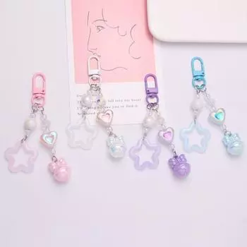 Пустотелый брелок в виде звезды Y2K в виде пентаграммы, подвеска-колокольчик, милый брелок для ключей, аксессуары для сумочки, подвесной брелок для автомобиля розовый