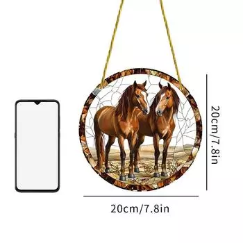 Пустынная красная лошадь с гривой 2D, плоский акриловый диск, подвесное украшение для окна, наружное украшение для крыльца, ловец солнечного света 20 * 20Cm