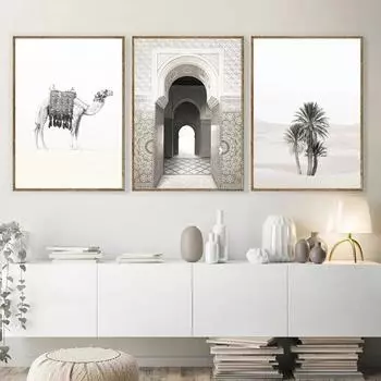 Пустынная пальма, верблюд, настенная живопись на холсте, Марокко, дверные постеры и принты, скандинавские настенные панно, украшение для гостиной, дома 21x30cm No Framed