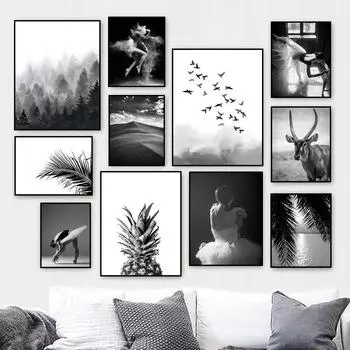 Пустынный водяной козел, черно-белый художественный постер, листья дерева, лес, природа, картина, принты, скандинавский холст, картина, Настенный декор HD0110 21x30cm no frame