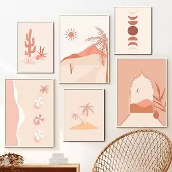 Пустыня Кактус Кокосовая пальма Абстрактная настенная живопись на холсте Плакаты на скандинавскую тему и принты настенные панно для гостиной Декор в стиле бохо 21cm30cm NoFrame
