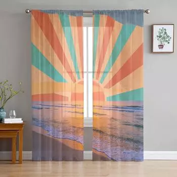 Пустыня Тропические Растения Солнечные Облака Цветы Прозрачные Шторы Гостиная Окно Тюль Шторы Спальня Вуаль Шторы Роскошные Шторы W135 x H114cm