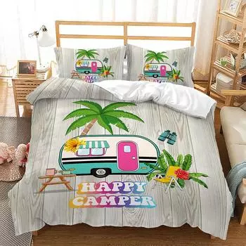 Путешествие на автодоме по пути Пейзаж Комплект из трех предметов 3D Цифровая печать Пододеяльник Наволочка Постельное белье 90*190