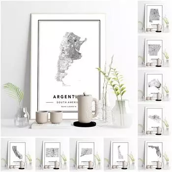 Путешествие по стране, карта мира, художественный принт, черно-белый постер, современная минималистичная настенная живопись 21cm30cm NoFrame