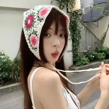 Путешествие в сладкий и милый ручной вязаный ободок для головы женский стиль девушки личность вязаный крючком цветок литературный стиль треугольный шарф платок Adjustable (53-60cm)