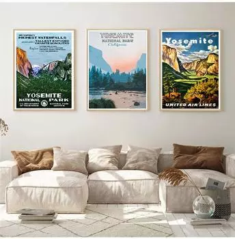 Путешествия холст живопись винтажные настенные крафт-плакаты с покрытием наклейки на стену домашние декоративные картины Америка Йосемитский национальный парк 21cm30cm NoFrame