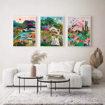 Путешествия Кактус Гора Аризона Плакаты Голубь Озеро Холст Картина Настенное искусство Растение Цветок Залив Пейзаж Картины Печать Домашний декор 21x30cm No Framed белый