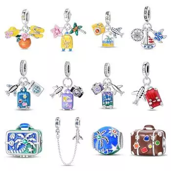 Путешествия Отпуск Ветер Самолет Багаж Подвеска Бусины Diy Ювелирные Изделия Медное Покрытие 925 Серебро