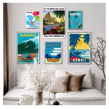 Путешествия по Америке, холст, живопись, винтажные настенные крафт-постеры, наклейки на стену с покрытием, домашний декор, фотографии, летние каникулы, серфинг на Гавайях, без рамки 21*30cm