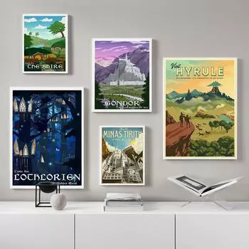 Путешествия Толкиена Холст Картина Средиземье Пейзаж Кольца Плакаты и принты Настенные картины Подарки Гостиная Домашний декор 21x30cm No Framed