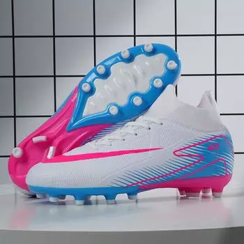 Putian manufacturers help European Cup fly-woven football shoes men s high-top TF broken nails grass training sports shoes 34