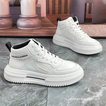 Putian men s shoes spring youth aj leisure sports little white shoes junior high school students leather surface thick sole middle help basketball bo 39 белый