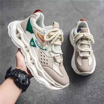 Putian men s shoes summer mesh breathable thick sole heightening non-slip sports shoes youth casual running dad trendy shoes 39 бежевый