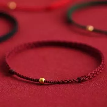 Putuo Mountain 999 Pure Gold Year of Fate Small Red Rope Bracelet Gold Red Carrying Strap Foot Rope Carrying Strap Braided Rope Single Gold [anklet] (wine red rope)