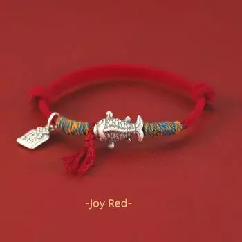 Putuo Mountain Pass Every Exam Sterling Silver Koi Lucky Red Rope Bracelet Female Woven Hand Strap Gold Ranking Title Landing Gift Joy Red-Sterling Silver Koi Landing Hand Rope